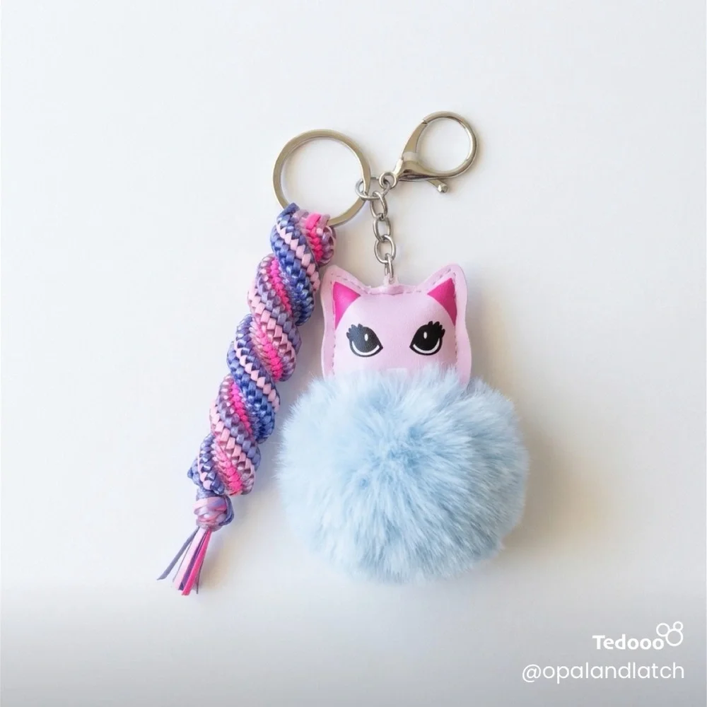 Cotton Candy Kitty Pom Keychain - Picture 3 of 4